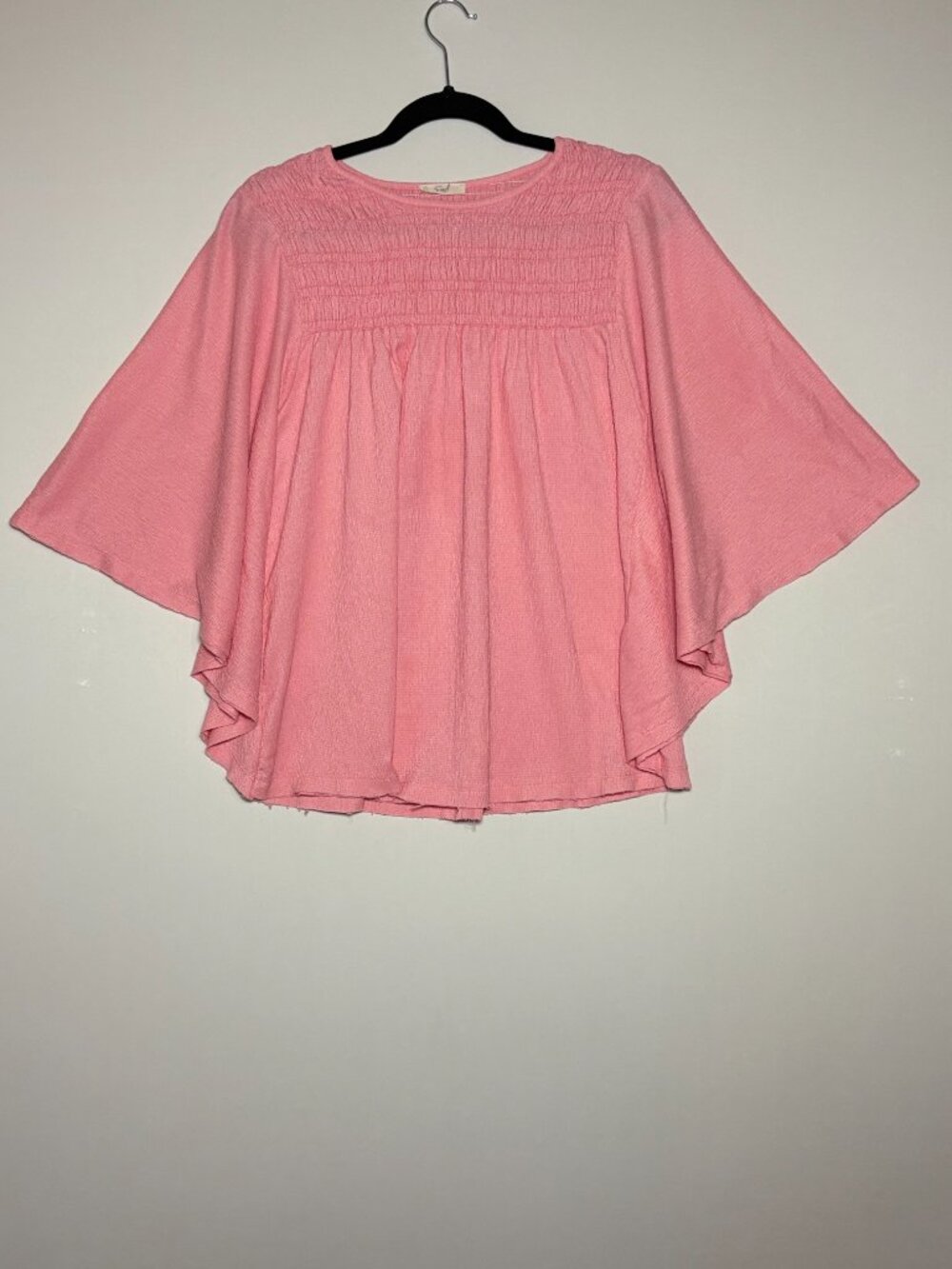 Easel Pink Crinkle Gauze Smocked Angle Flutter Sleeve Blouse Size M/L
